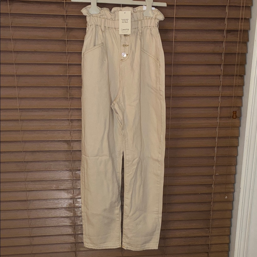 Mango High-Rise Paperbag Chinos in Light Beige